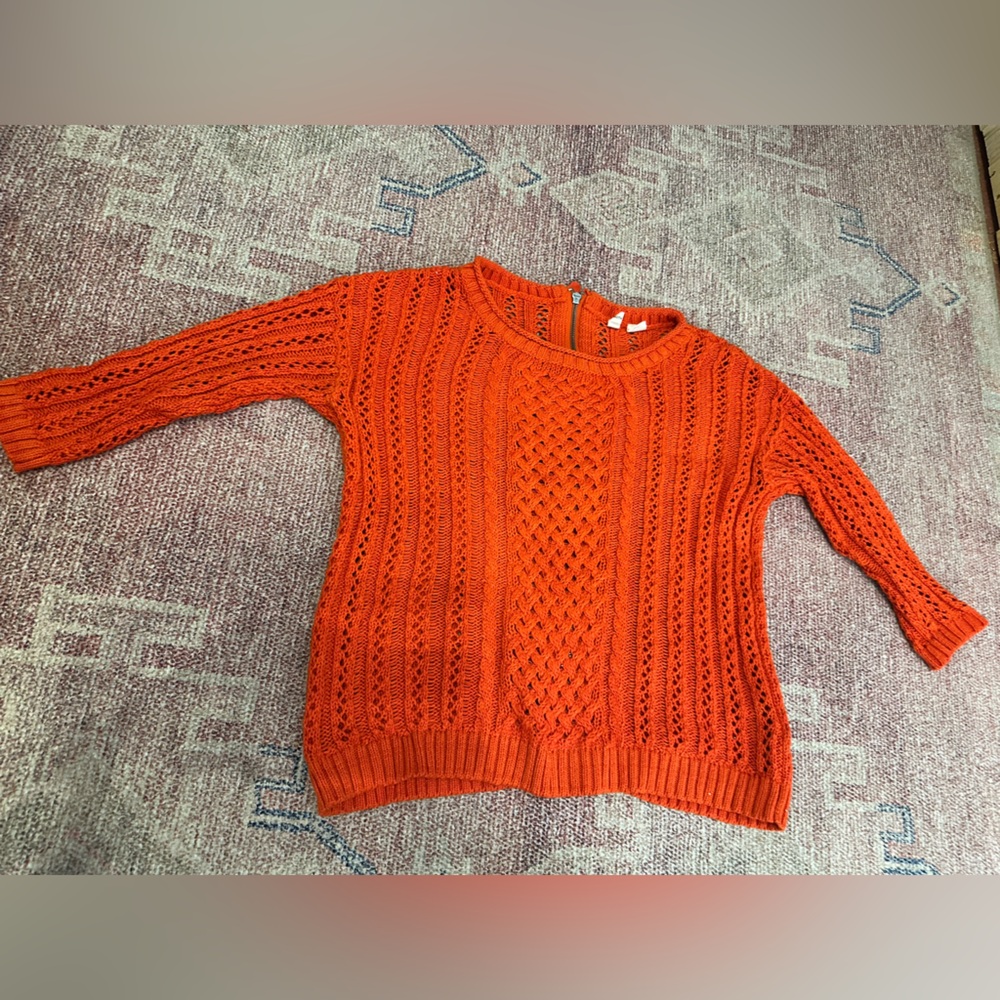 Anthropologie Moth cotton knit crew neck sweater with zipper in red xs petite